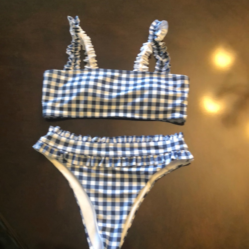 Shein medium white and blue plaid bikini